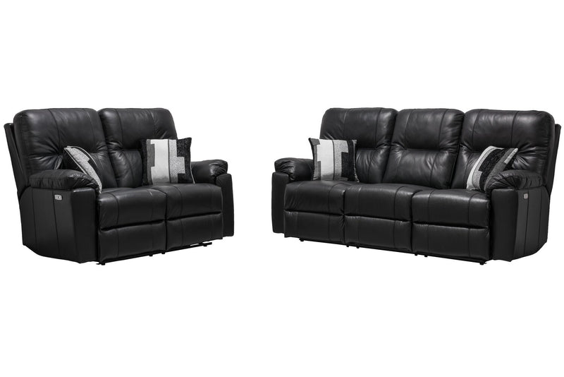 Canadian Made Dawson 87\" Genuine Leather Power Reclining Sofa with USB Port and Accent Pillows - Black