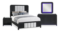 Kaleo 6pc Bedroom Set with Bed, Dresser, Mirror & Nightstand, LED, Modern,  Black - Queen Size 
