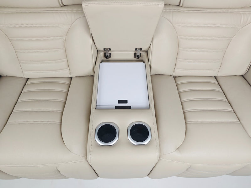 Zen 3-Piece Apricot Faux Leather Power Reclining Massage Sectional with Two Refrigerator Consoles