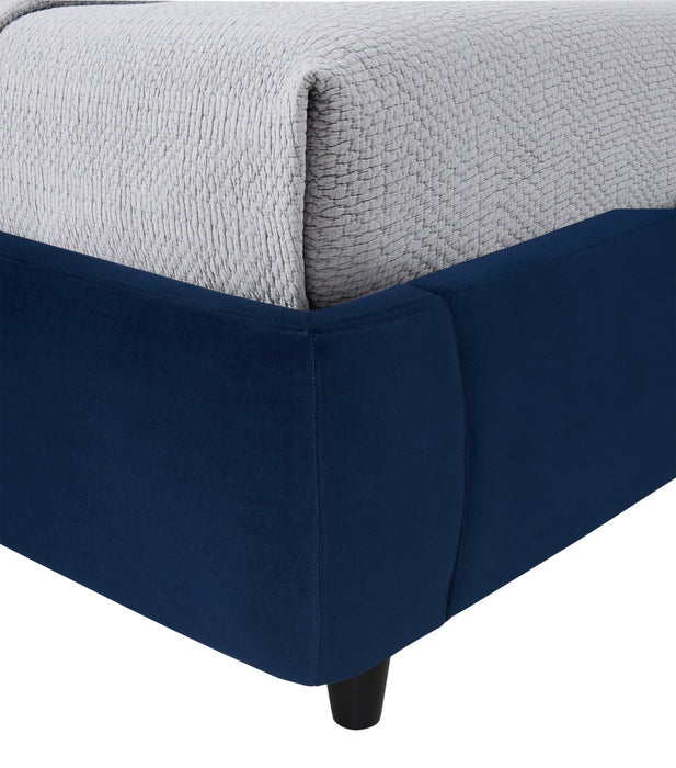 Mave Upholstered Platform Bed in Blue Velvet - King Size