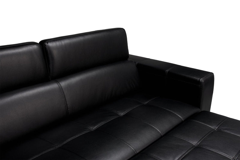 Drake 87\" Leather-Look Fabric Sleeper Sofa with Pull Out Sleeper, Flip-Up Headrests and Button Tufting - Black 