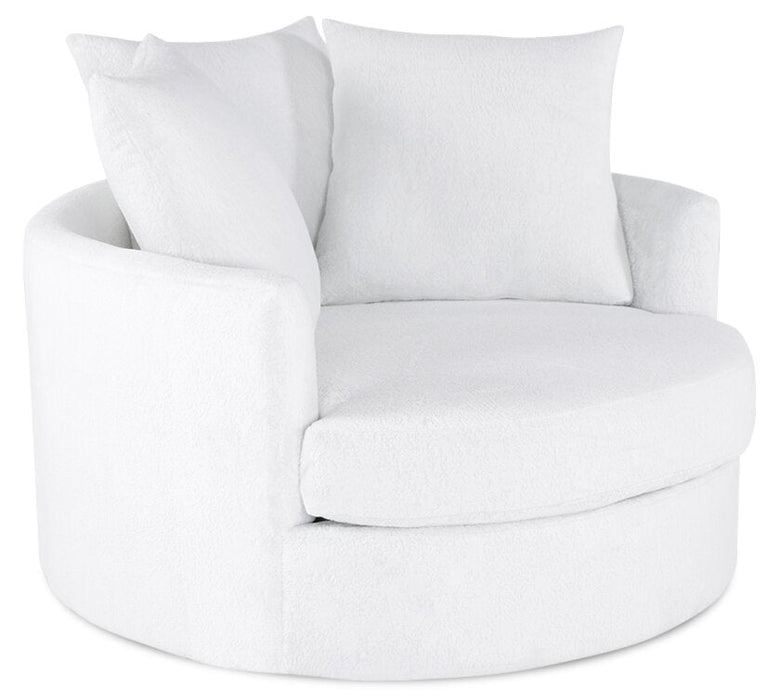 Made in Canada Grande 48\" Chenille Fabric Cuddler Accent Chair - Plush Heaven White 