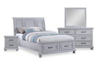Kylie 6pc Bedroom Set with Storage Bed, Dresser, Mirror & Nightstand, Sand - Queen Size 
