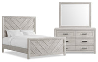 Lark 5pc Bedroom Set with Panel Bed, Dresser & Mirror, Rustic White  - Full Size 