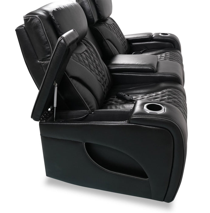 Elite Genuine Leather Power Reclining Loveseat with Massage Function - Black 