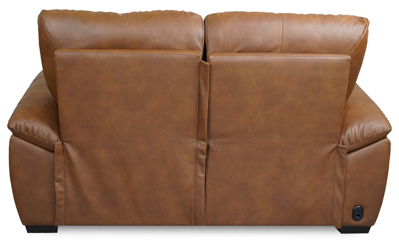 Bello 67\" Leather-Look Fabric Power Reclining Loveseat with Power Headrest- Brown