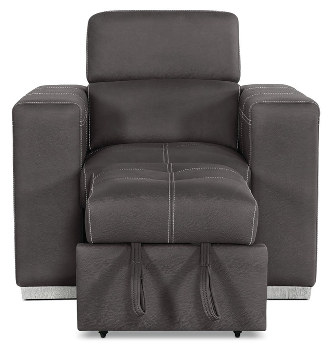 Drake 41.5\" Faux Suede Fabric Chair with Pull-Out Ottoman and Flip-Up Headrest - Cement Grey 
