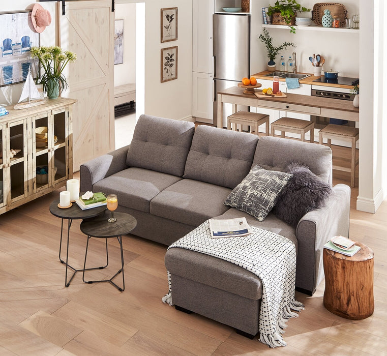 Carter 2-Piece Right-Facing Linen-Look Fabric Sleeper Sectional with Storage Chaise - Solis Grey 