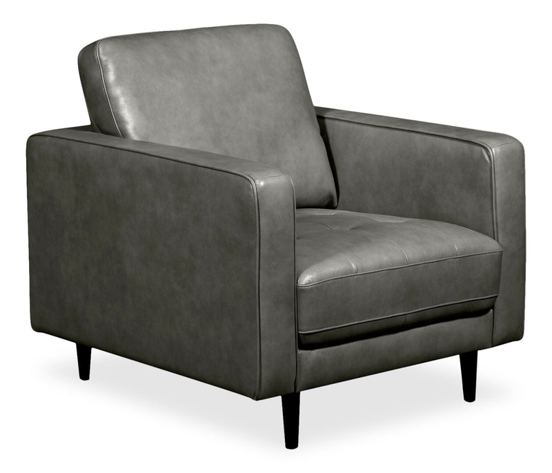 Edge 35\" Genuine Leather Chair with Wood Legs and Removable Back Cushion - Grey