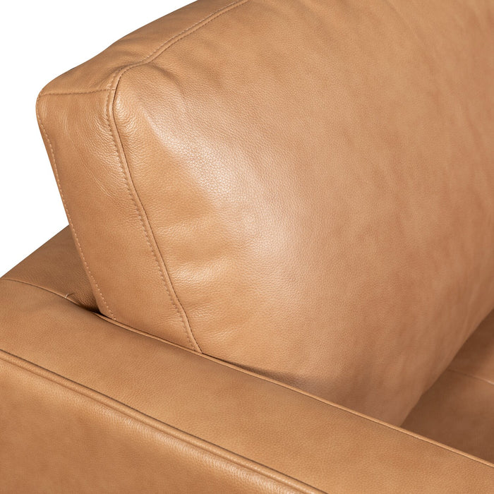 Edge 70\" Genuine Leather Loveseat with Wood Legs and Removable Back Cushions - Brown