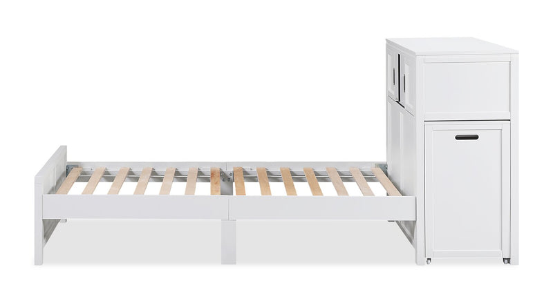 Quinn Twin Bookcase Bed with Desk - White