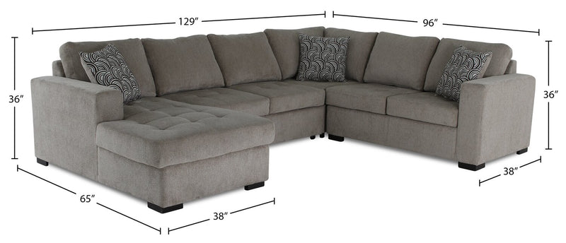 Legend 4-Piece Left-Facing Chenille Sleeper Sectional - Platinum 