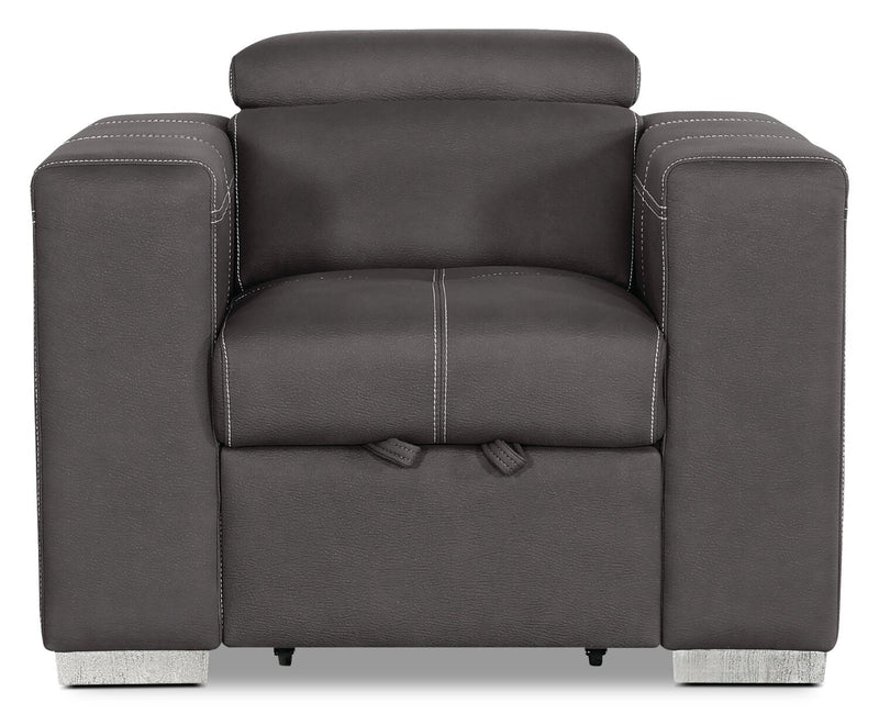 Drake 41.5\" Faux Suede Fabric Chair with Pull-Out Ottoman and Flip-Up Headrest - Cement Grey 