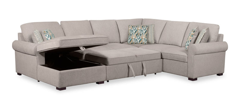 Haven 4-Piece Chenille Left-Facing Sleeper Sectional - Grey 