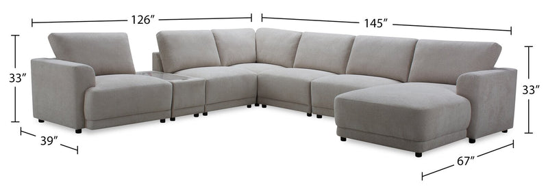 Voyage Modular 7-Piece Right-Facing Fabric Sectional with Console and Removable Back Cushions – Beige