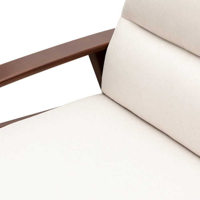 Bree 28.5\" Beige Linen-Look Fabric Pushback Reclining Accent Chair with Wood Armrests and Legs