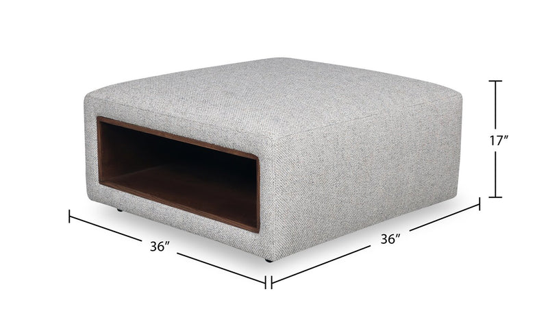 Geneva 32.5\" Cloud Beige Chenille Fabric Cocktail Ottoman with Storage and Wood Legs
