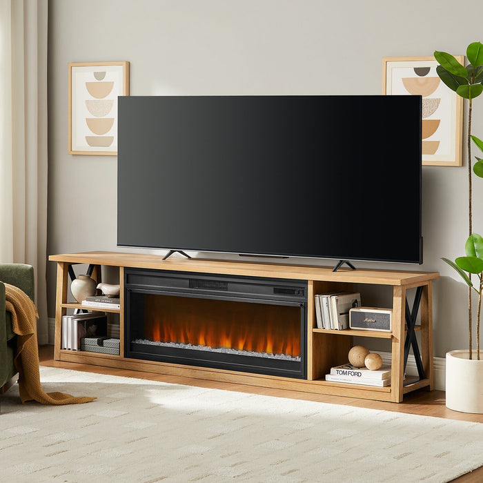 Wendel 80\" Electric Fireplace Tv Stand with Storage for TVs up to 75\" – Natural Oak 
