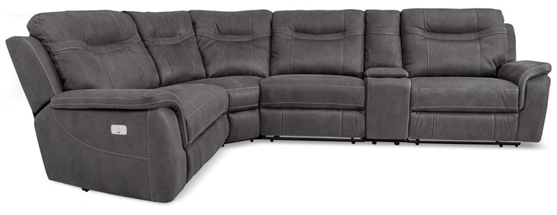 Floy 5-Piece Faux Suede Power Reclining Sectional with Power Headrests, Storage Console and USB Port - Grey 