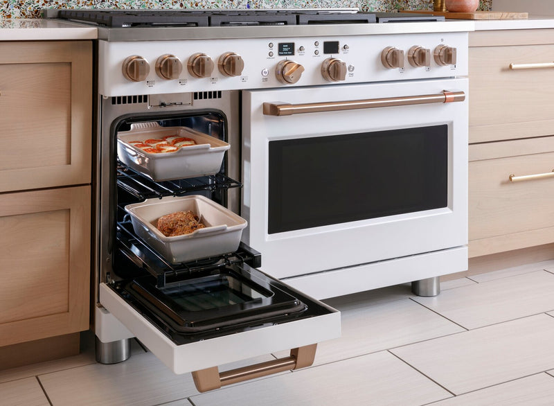 Cafe 8.25 Cu. Ft. Smart Dual Fuel Range with True European Convection and Self Clean Racks - Matte w… 