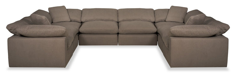 Eclipse Modular 8-Piece Linen-Look Fabric Sectional with Reversible Feather Down Cushions - Slate Grey 