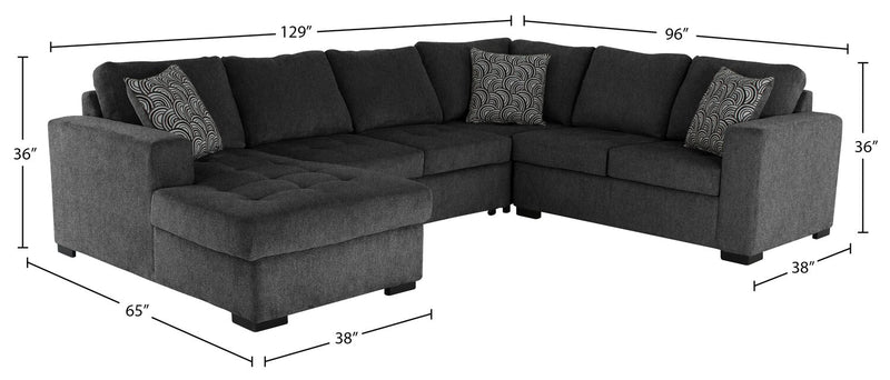 Legend 4-Piece Left-Facing Chenille Sleeper Sectional - Pepper 
