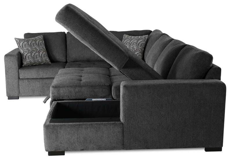 Legend 4-Piece Right-Facing Chenille Sleeper Sectional - Pepper 