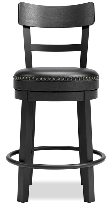 Otis Counter-Height Stool with Swivel Seat & Vegan Leather Fabric, 24\"H, Metal - Black 