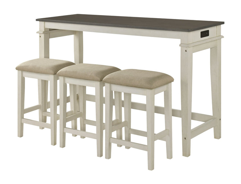 Nyles 60\" Contemporary Console Table with 3 Counter-Height Stools and USB Ports- Buttermilk