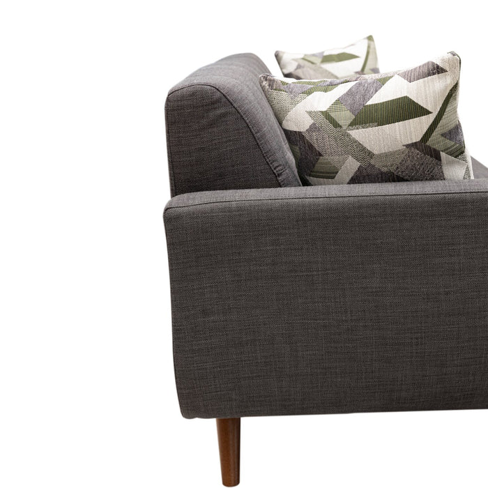 Kort & Co. Freeman 80” Charcoal Grey Linen-Look Fabric Condo Size Sofa with Wood Base and Legs