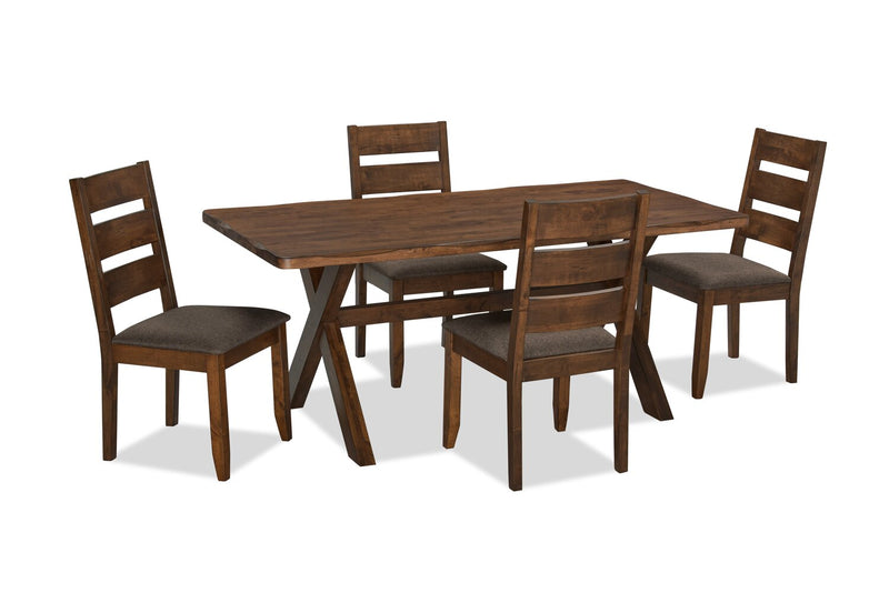 Plum 5pc Dining Set with Table & 4 Chairs, Wood, Live-Edge Look, 70.75\"W- Nutmeg Brown 