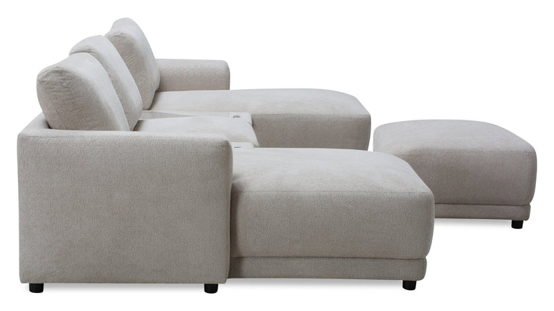 Voyage Modular 6-Piece Left-Facing Fabric Sectional with Console and Ottoman – Beige