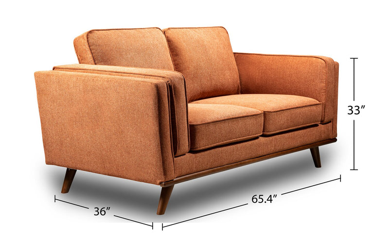 Kort & Co. Kassia 65.4\" Linen-Look Fabric Loveseat with Wood Base and Legs - Orange 