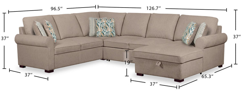 Haven 4-Piece Chenille Right-Facing Sleeper Sectional - Taupe