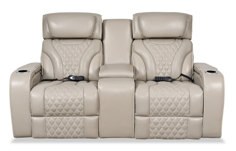 Elite Genuine Leather Power Reclining Loveseat with Massage Function and Power Headrests - Grey  
