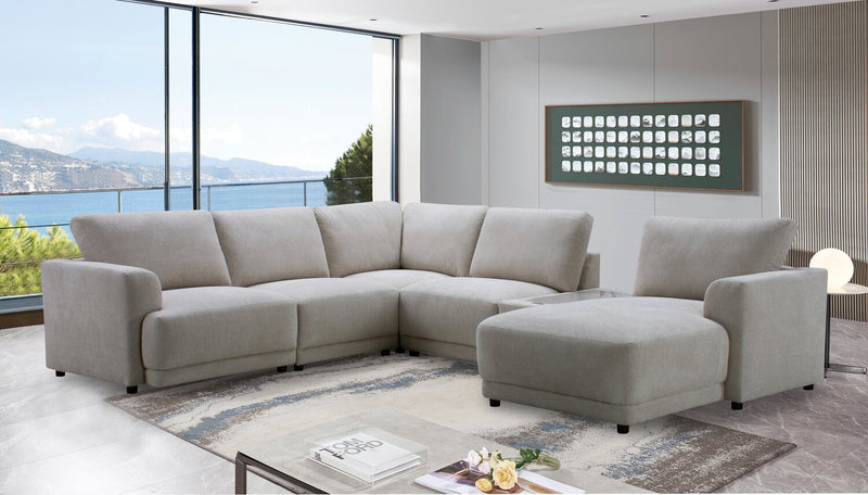 Voyage Modular 6-Piece Right-Facing Fabric Sectional with Console and Removable Back Cushions – Beige