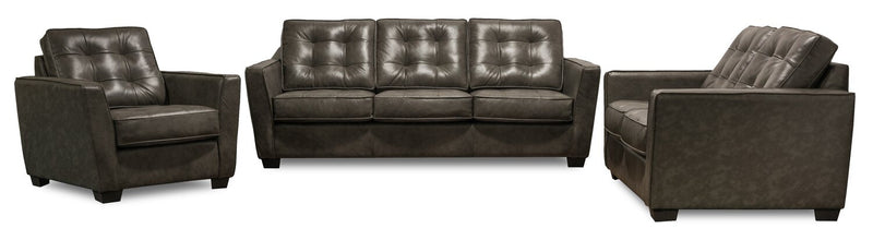 Clark 60\" Genuine Leather Loveseat with Button Tufting – Charcoal  
