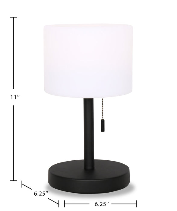 Solana 11” Modern Metal Acrylic Portable Table Lamp with USB Port - Black