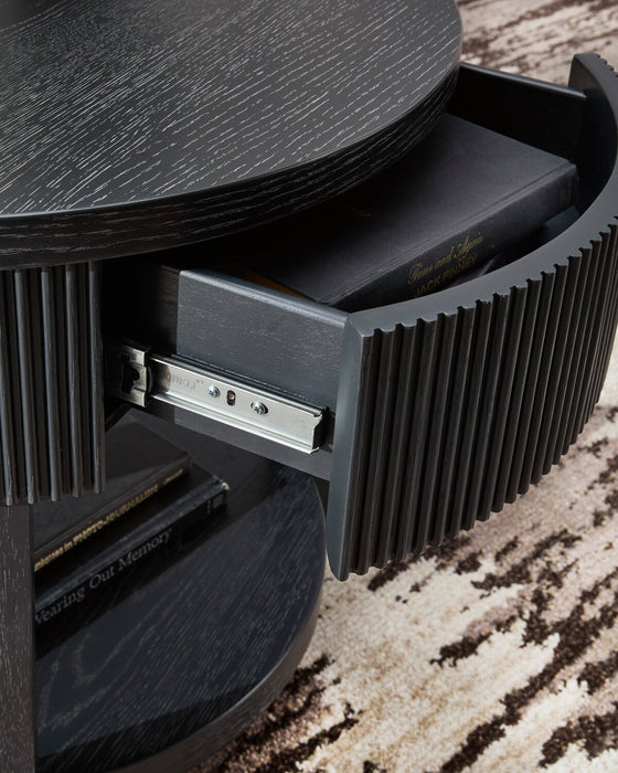 Sanford 24” Contemporary Round Solid Wood End Table with Storage - Black
