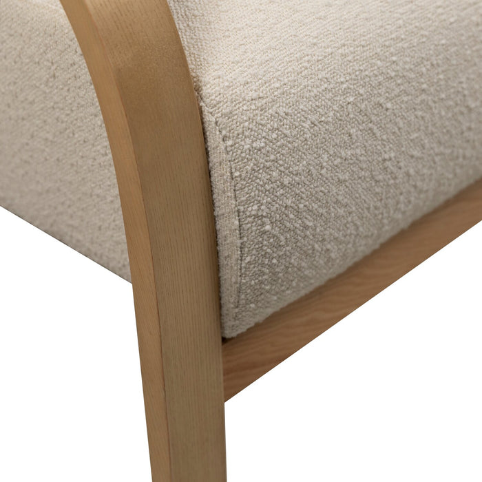 Loft 27.55\" White Boucle Fabric Accent Chair with Accent Pillow and Wood Armrests and Legs