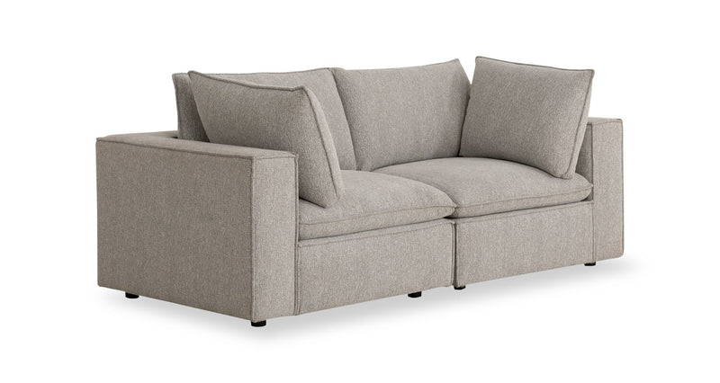 Fusion Modular 83.46\" Silver Grey Chenille Fabric Loveseat with Removable Feather Down Back Cushions 