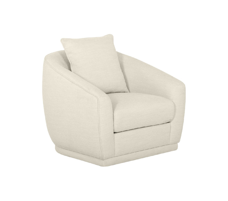Rio 34.5\" Ivory White Chenille Fabric Swivel Accent Chair with Reversible Seat Cushion