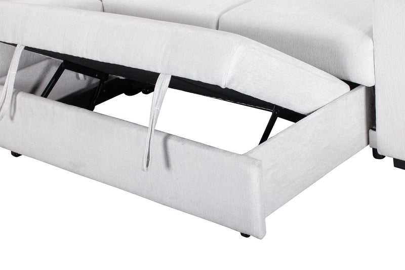 Primo Coast 3-Piece Left-Facing Ivory White Fabric Sleeper Sectional with Storage Chaise and Storage Armrest