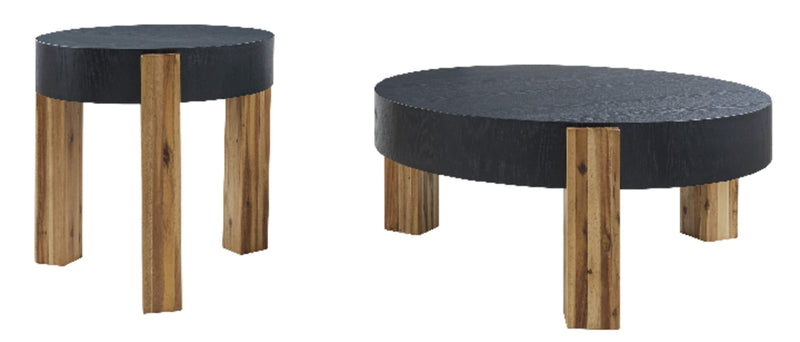 Sutton 42” Modern 2-Pack Round Solid Wood Coffee + End Table - Black