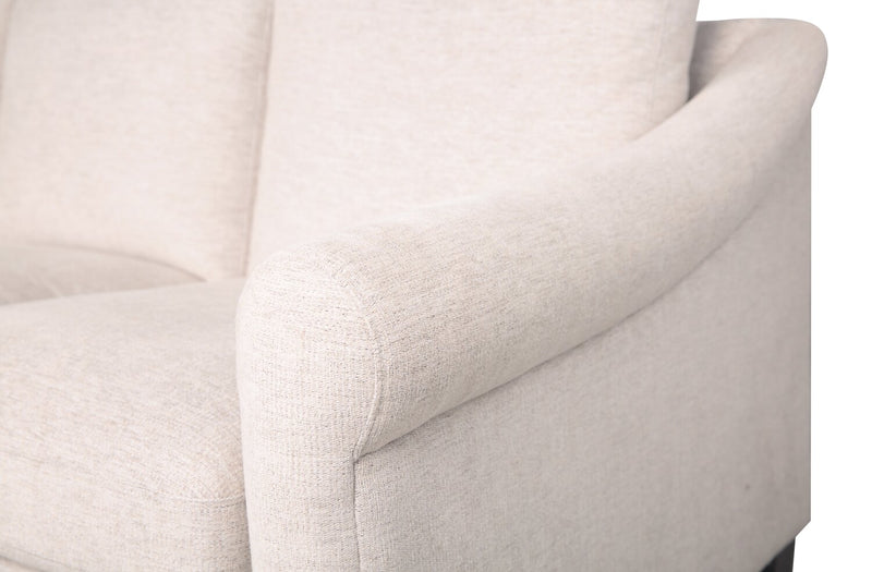 Mallie 60\" Shell White Chenille Fabric Loveseat with Rolled Arms and Wood Legs 