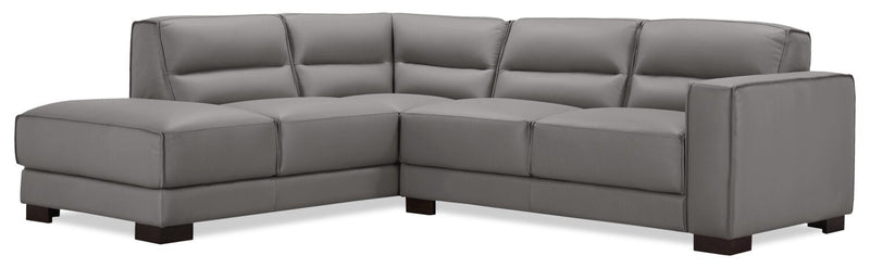 Citadel 2-Piece Left-Facing Top-Grain Genuine Leather Sectional with Wood Legs - Grey 