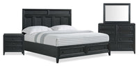 Casa 6pc Bedroom Set with Bed, Dresser, Mirror & Nightstand, Black - King Size 
