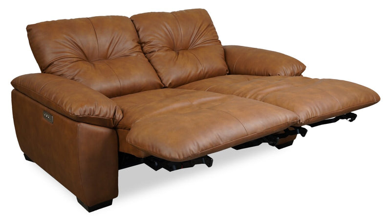 Bello 67\" Leather-Look Fabric Power Reclining Loveseat with Power Headrest- Brown