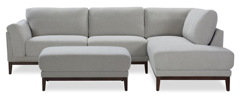 Horizon 2-Piece Right-Facing Fabric Sectional with Wood Base and Legs - Grey