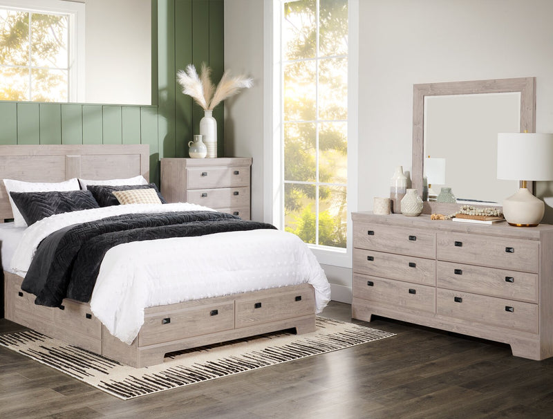 Yorkdale 5pc Bedroom Set with 6-Drawer Storage Bed, Dresser & Mirror, White - Queen Size 